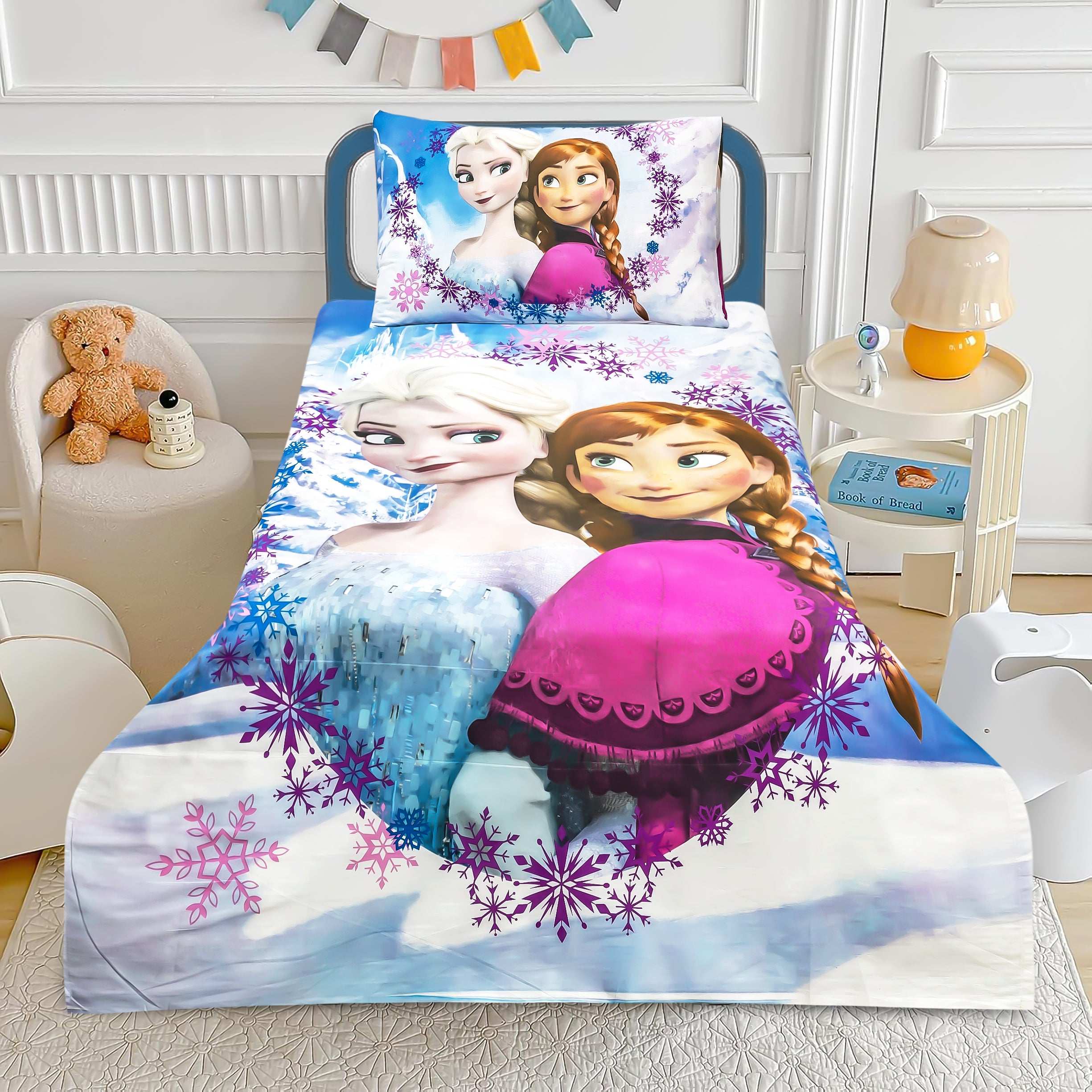 Elsa and Anna Cartoon Bed Sheet Cotton Set for Girls Room
