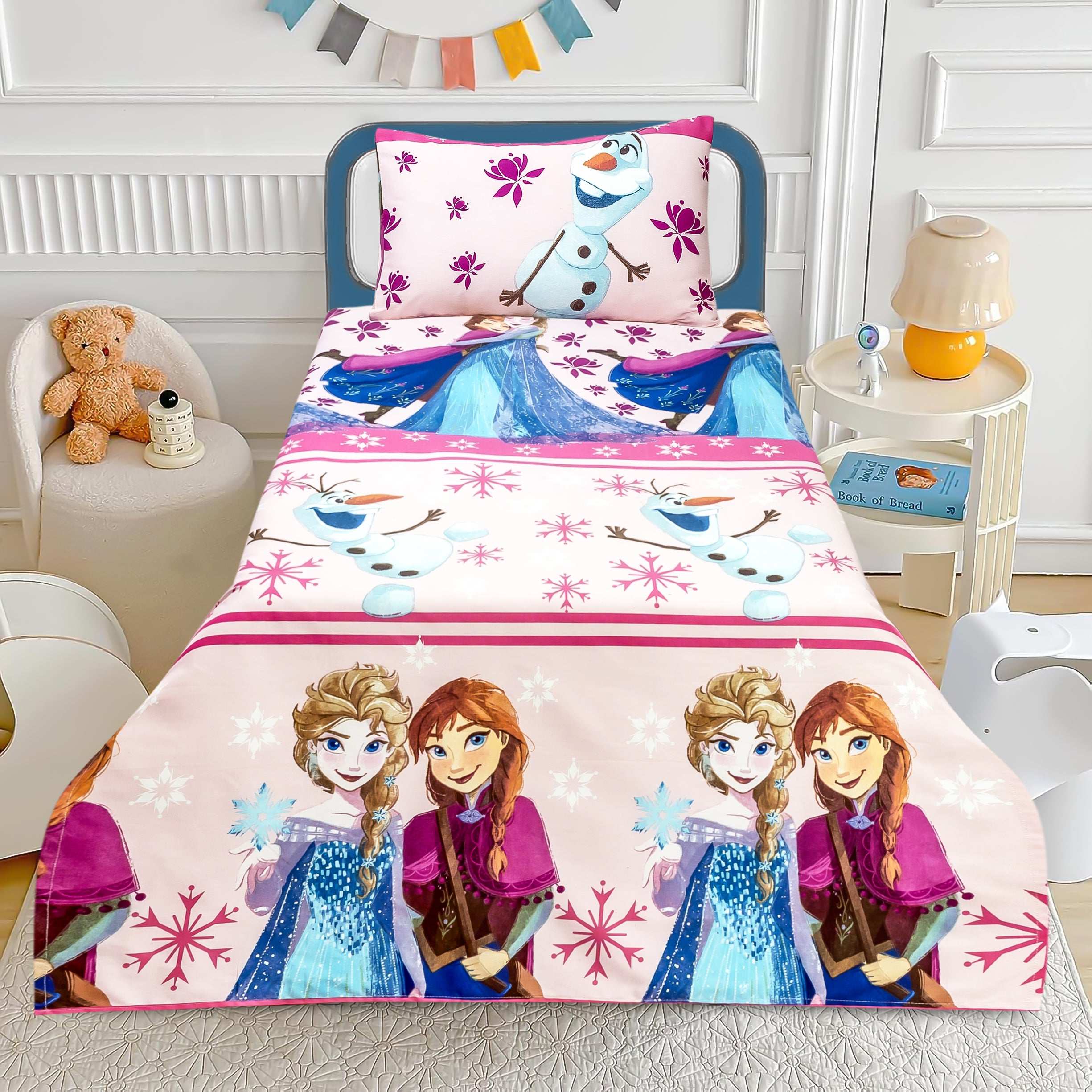 Frozen Kids Cotton Bed Sheet with Pillow Cover by Alezam Bedding Store
