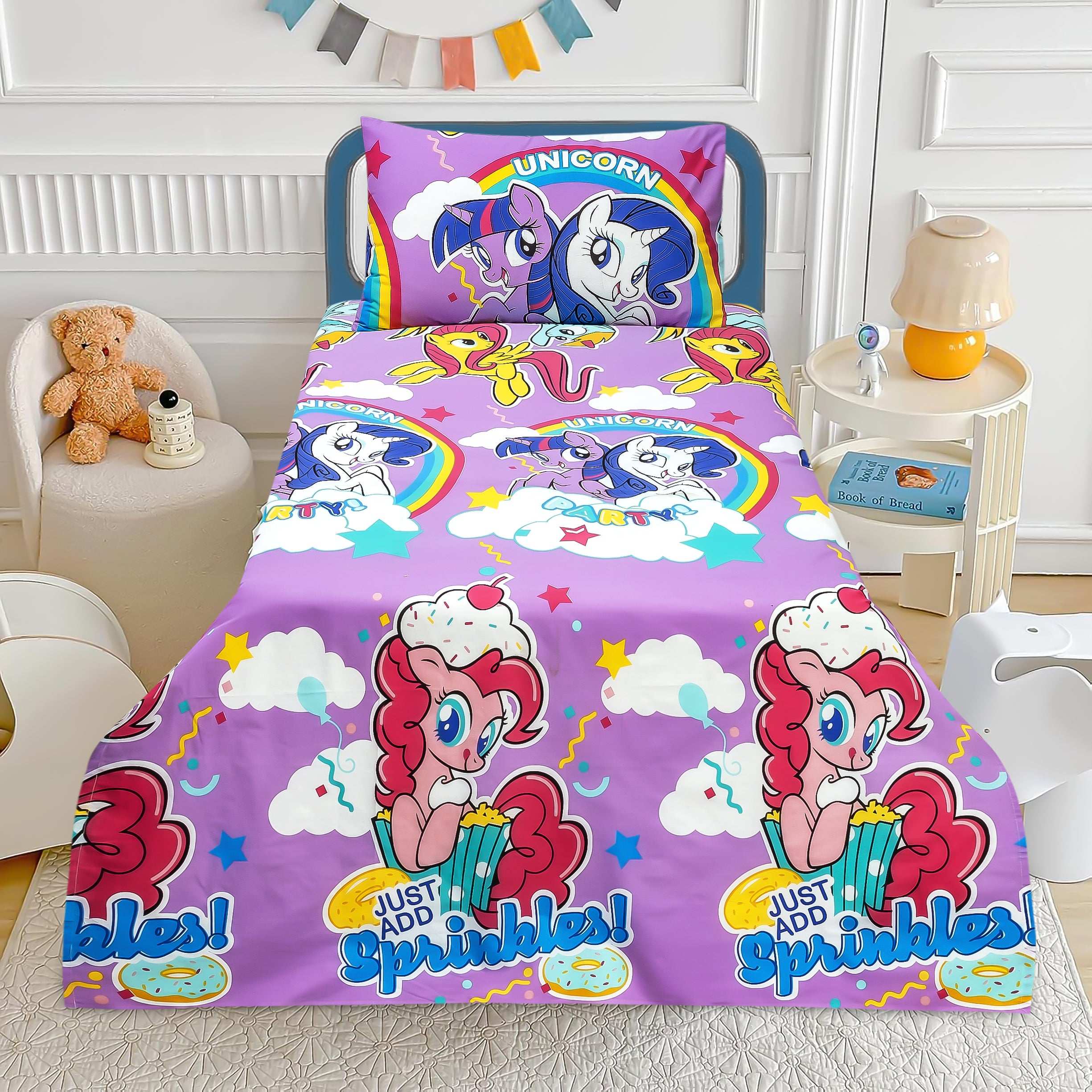 Premium Cotton Kids Bed Sheet Set with Unicorn Print and Pillow Cover