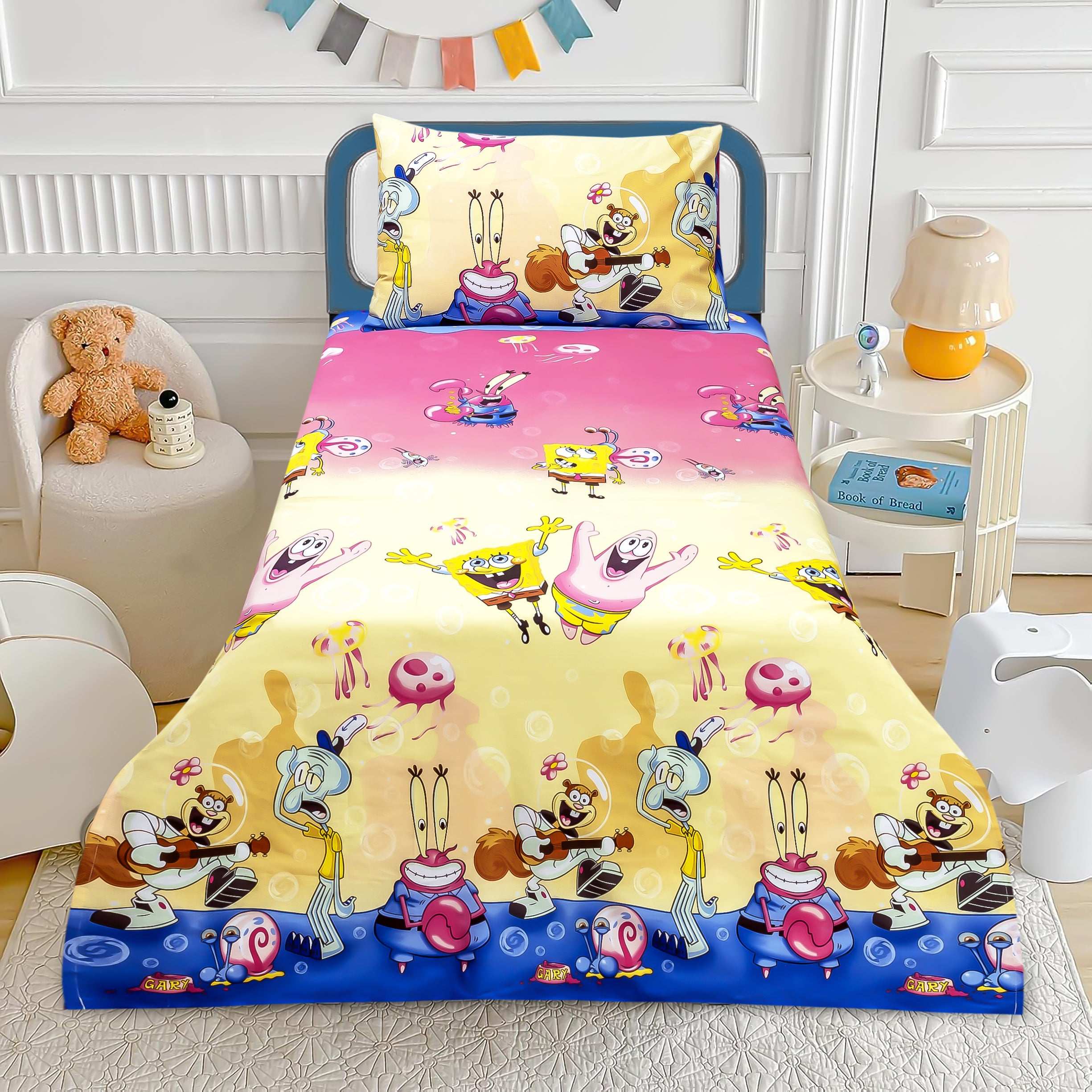 High Quality SpongeBob Design Kids Bed Sheet Cotton Fabric by Alezam Bedding