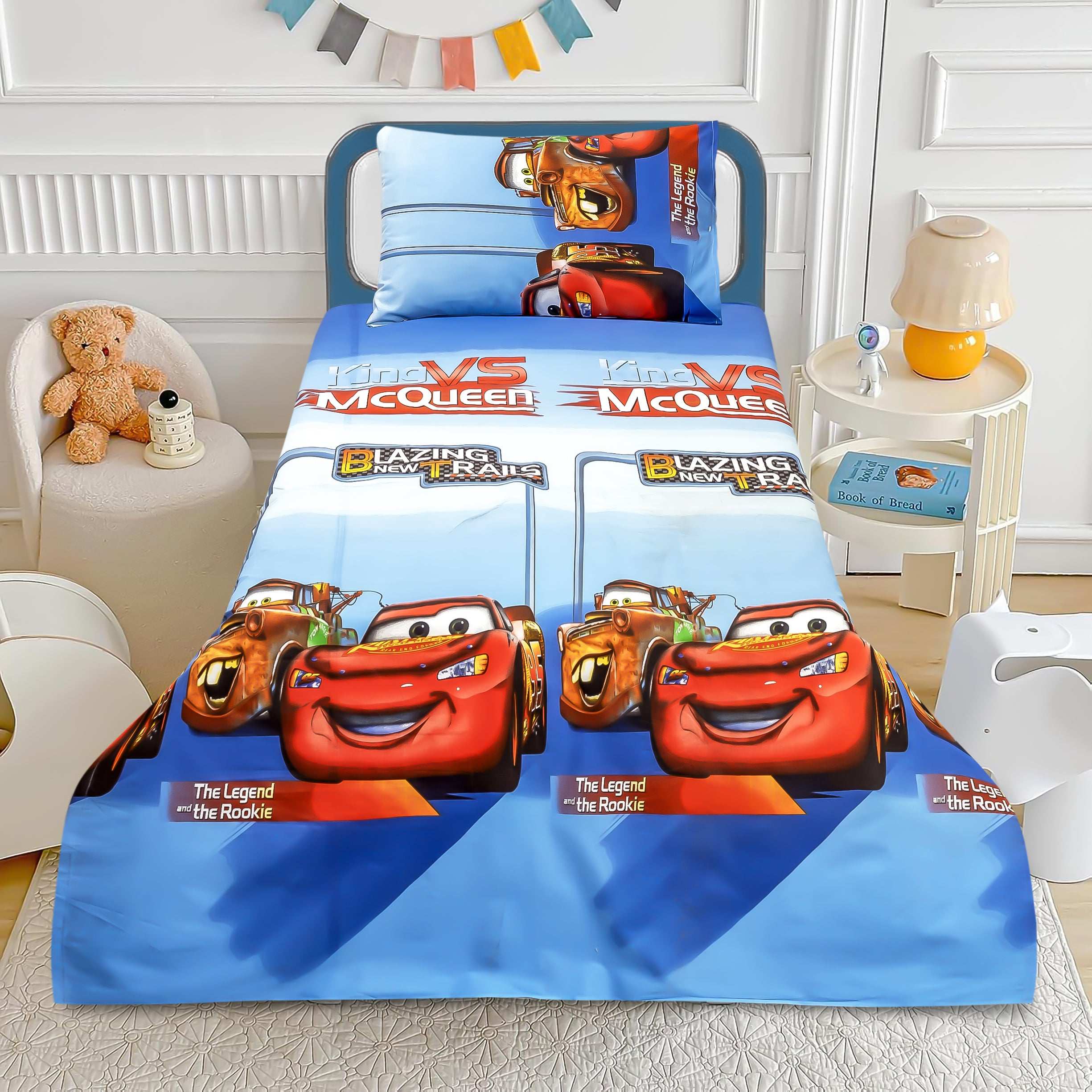 Boys Cotton Bed Sheet with Car Print and Pillow Cover by Alezam