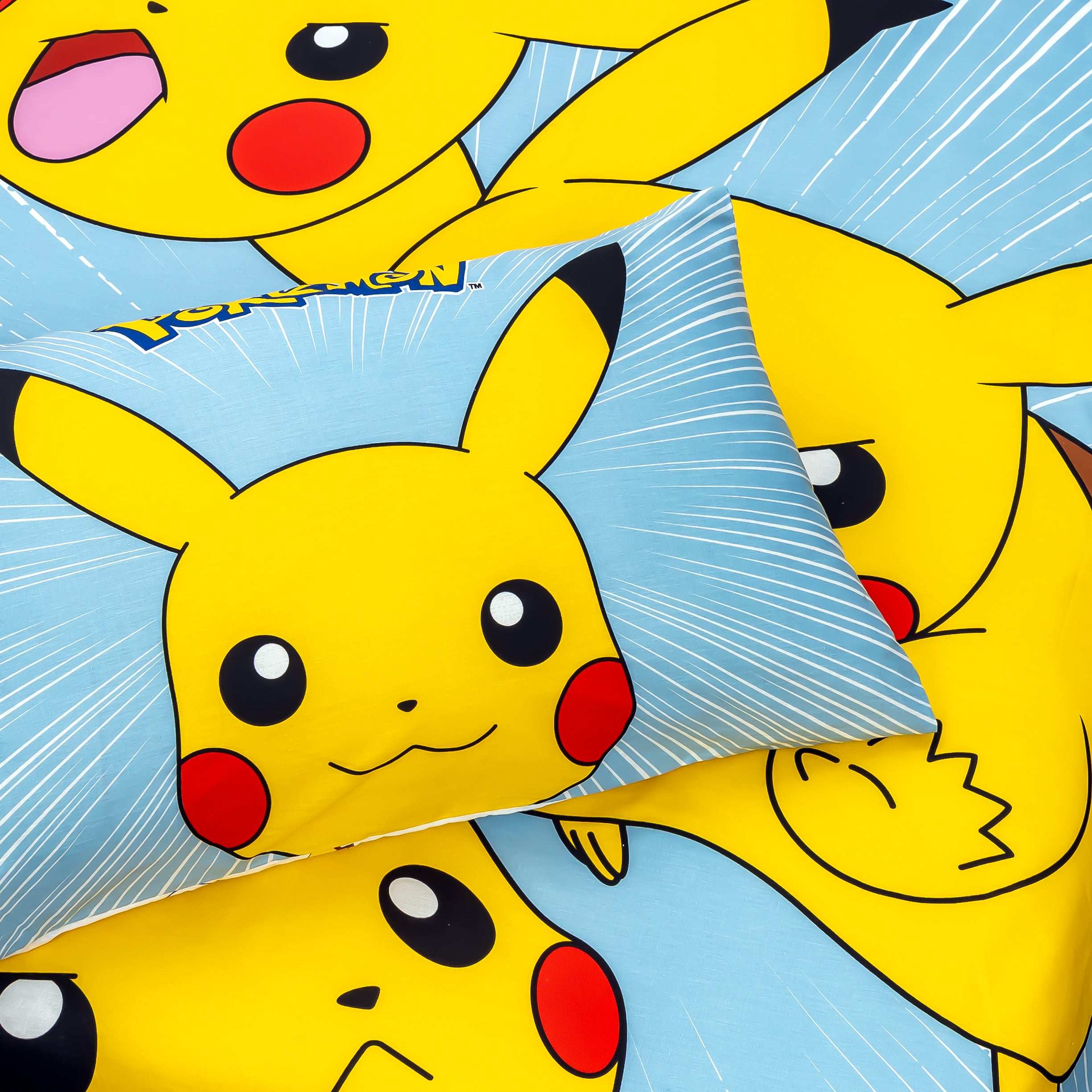 Kids Bed Sheet Set with Pikachu Cartoon Print by Alezam Bedding Cotton Fabric