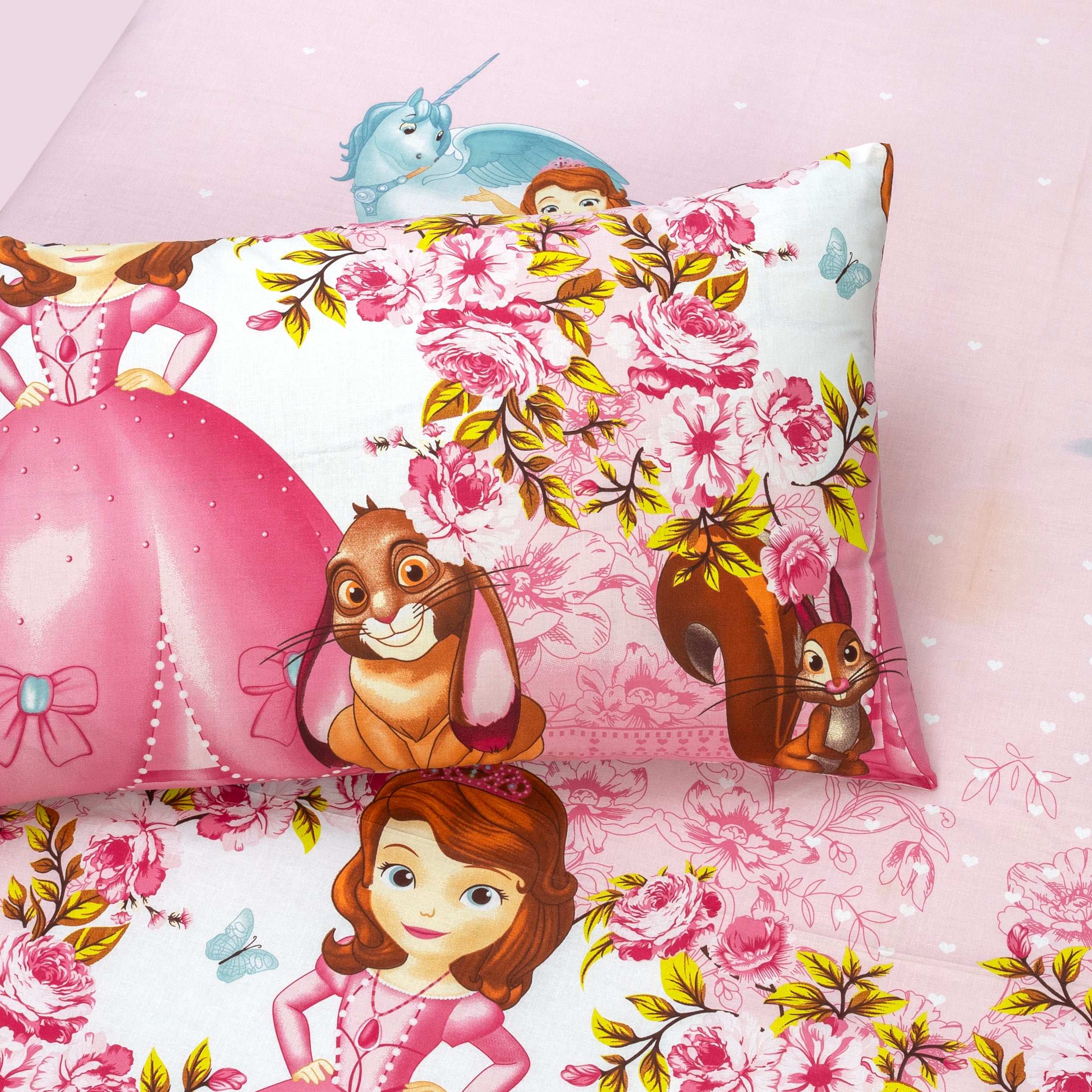 Cute Cartoon Bed Sheet for Kids Girls Princess Sofia the First Print Cotton Bedding