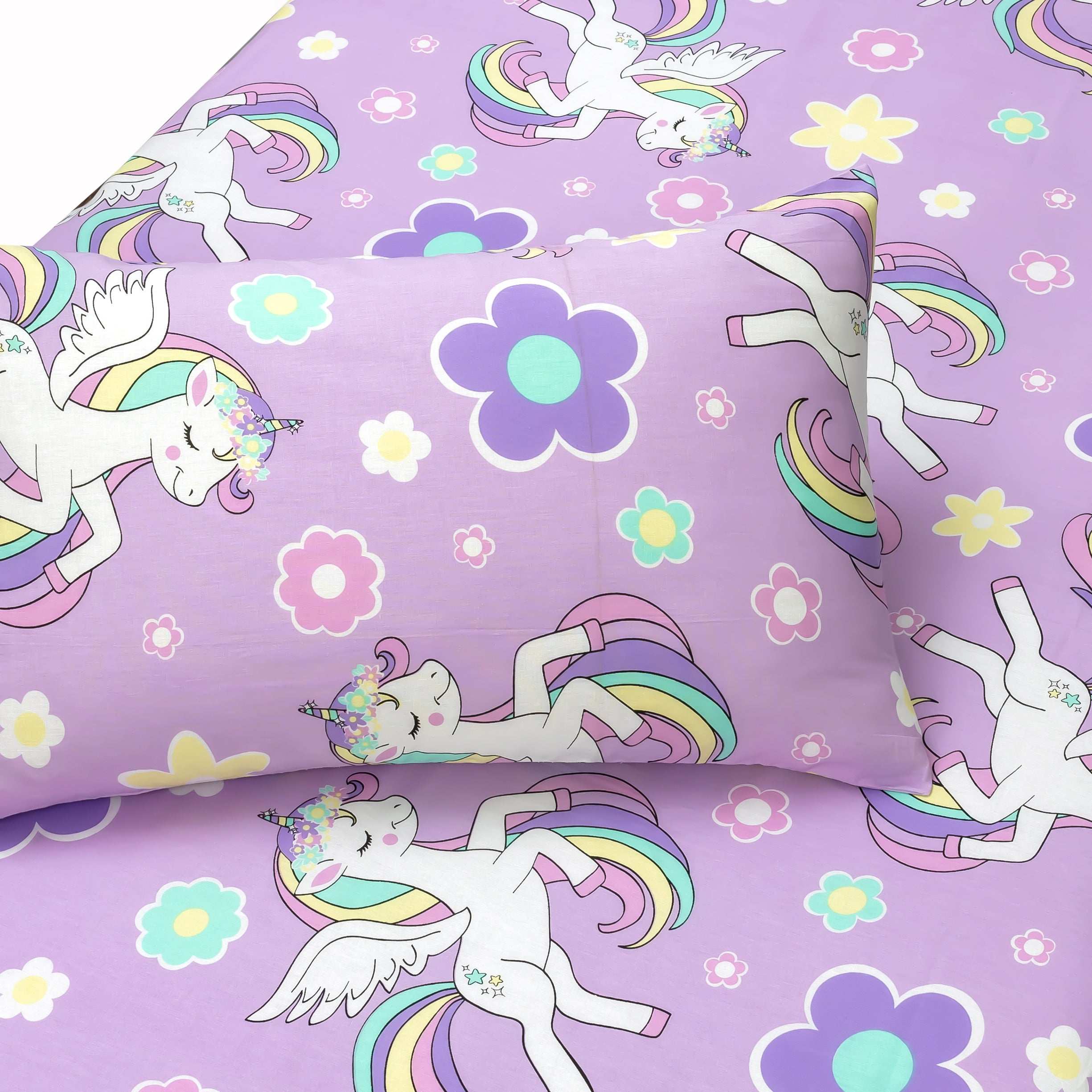 Purple Unicorn Design Kids Bed Sheet Cotton Fabric High Quality by Alezam Bedding