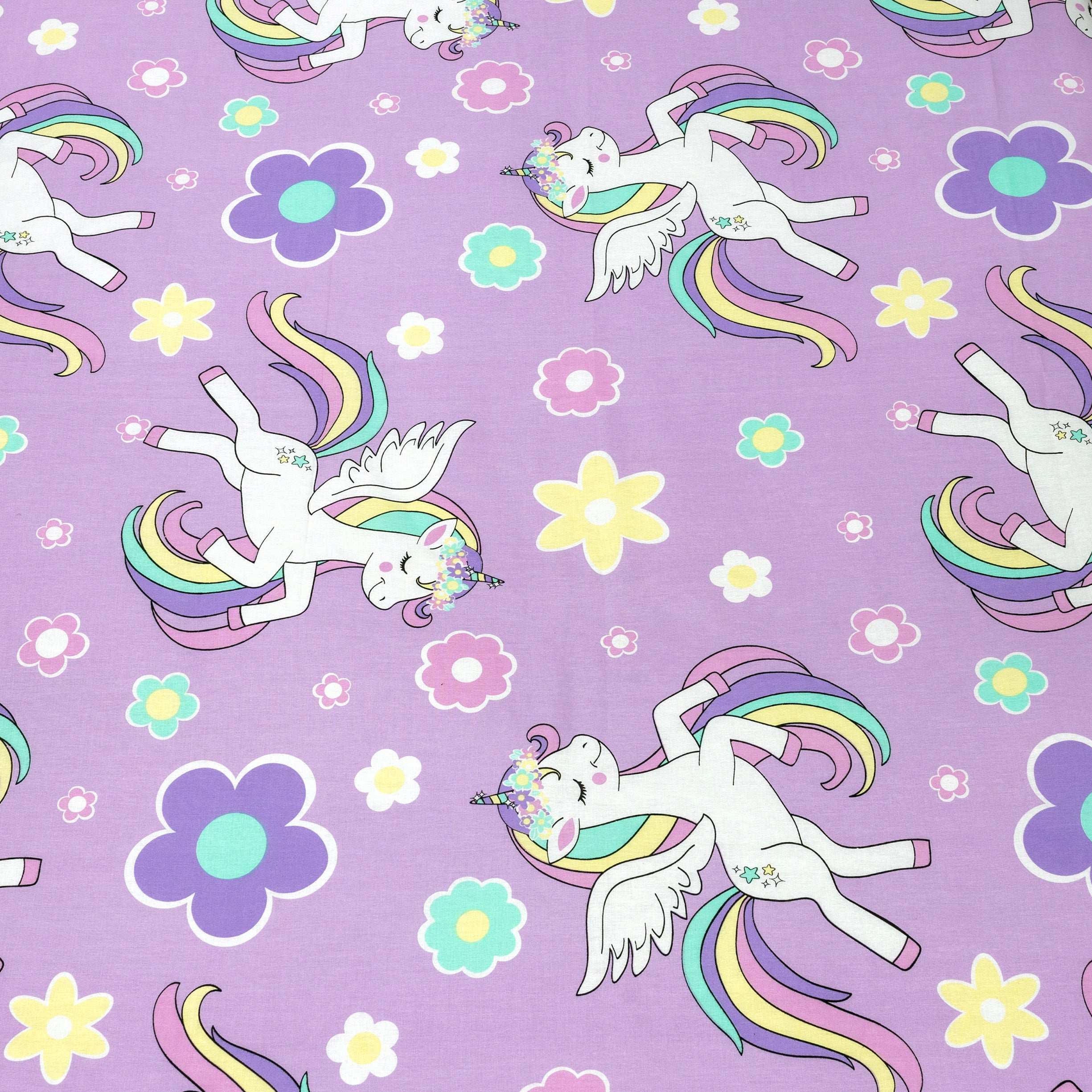 Purple Unicorn Design Kids Bed Sheet Cotton Fabric High Quality by Alezam Bedding