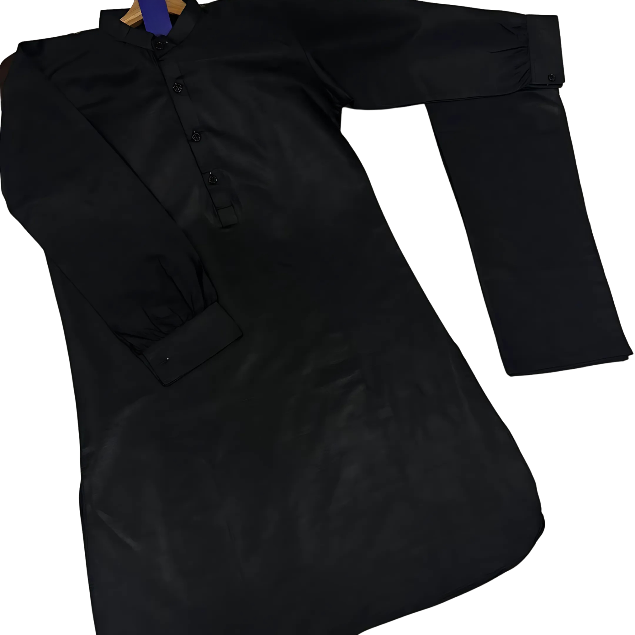 Black Cotton 2 Piece Stitched Suit for Women – Sherwani Collar Shirt with Pocket and Trouser