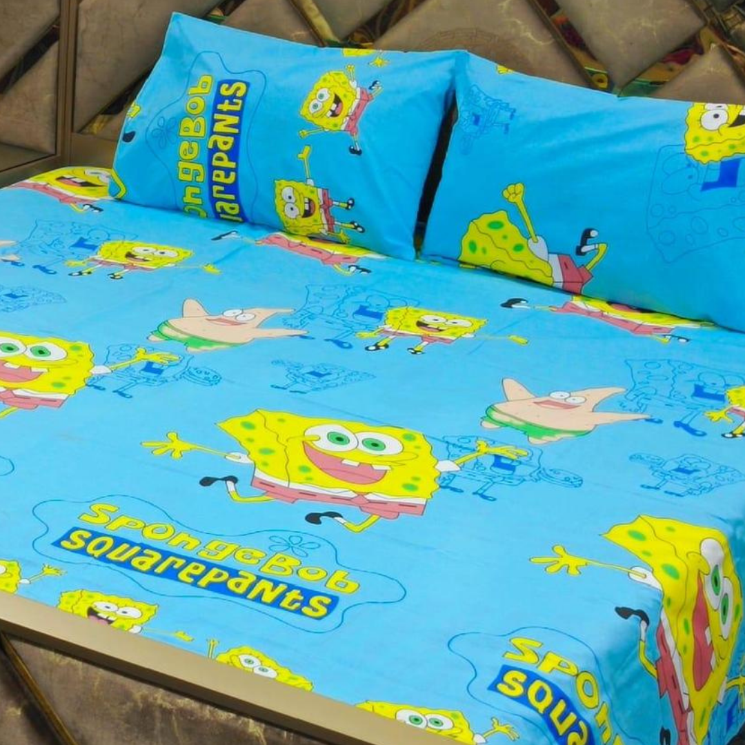 Premium 3 Pcs King Size Cotton Bed Sheet Set with Kids Cartoon Pattern