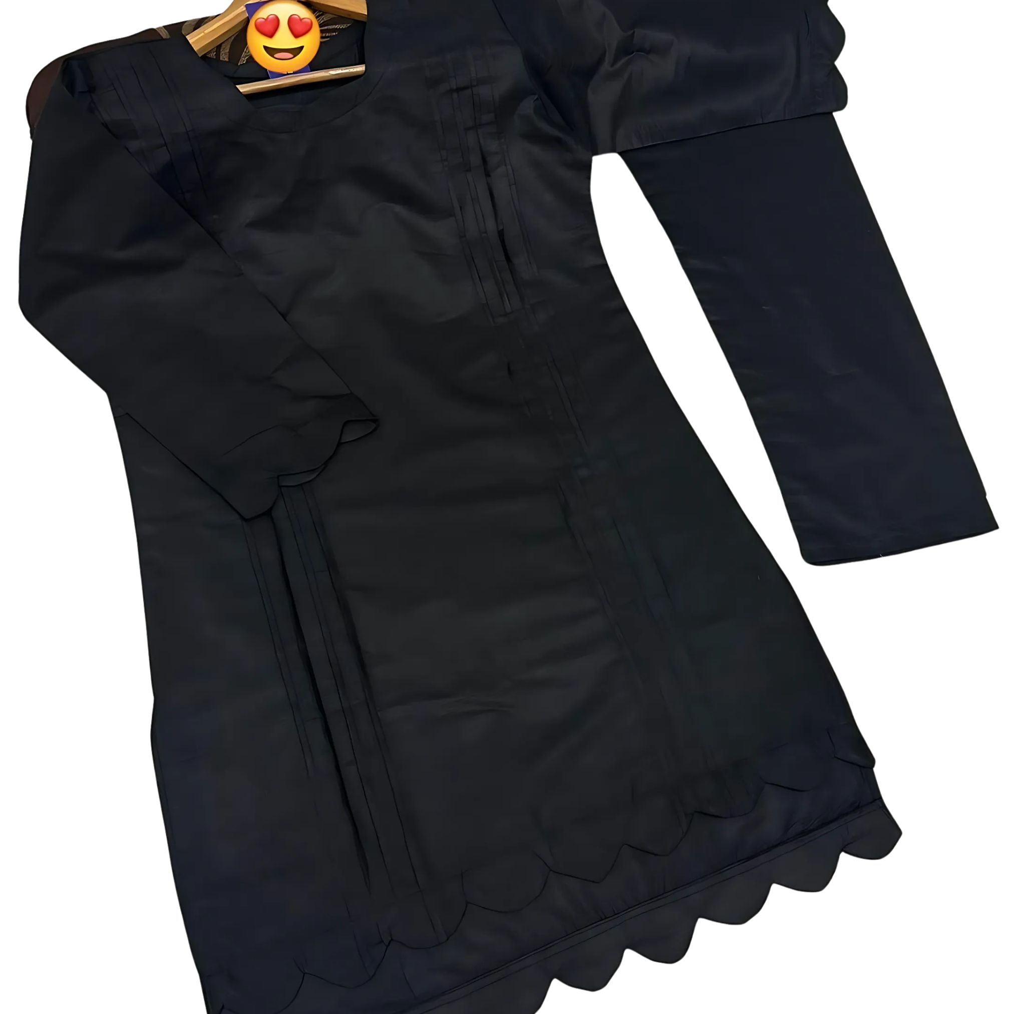 Black Cotton 2 Piece Stitched Suit for Women | U-Neck Fusion Border Shirt and Trouser