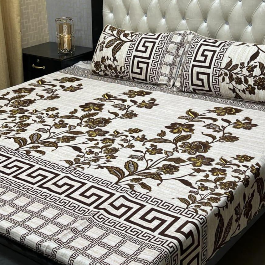 Stylish 3 Pcs Cotton Bed Sheet Set for Home Use