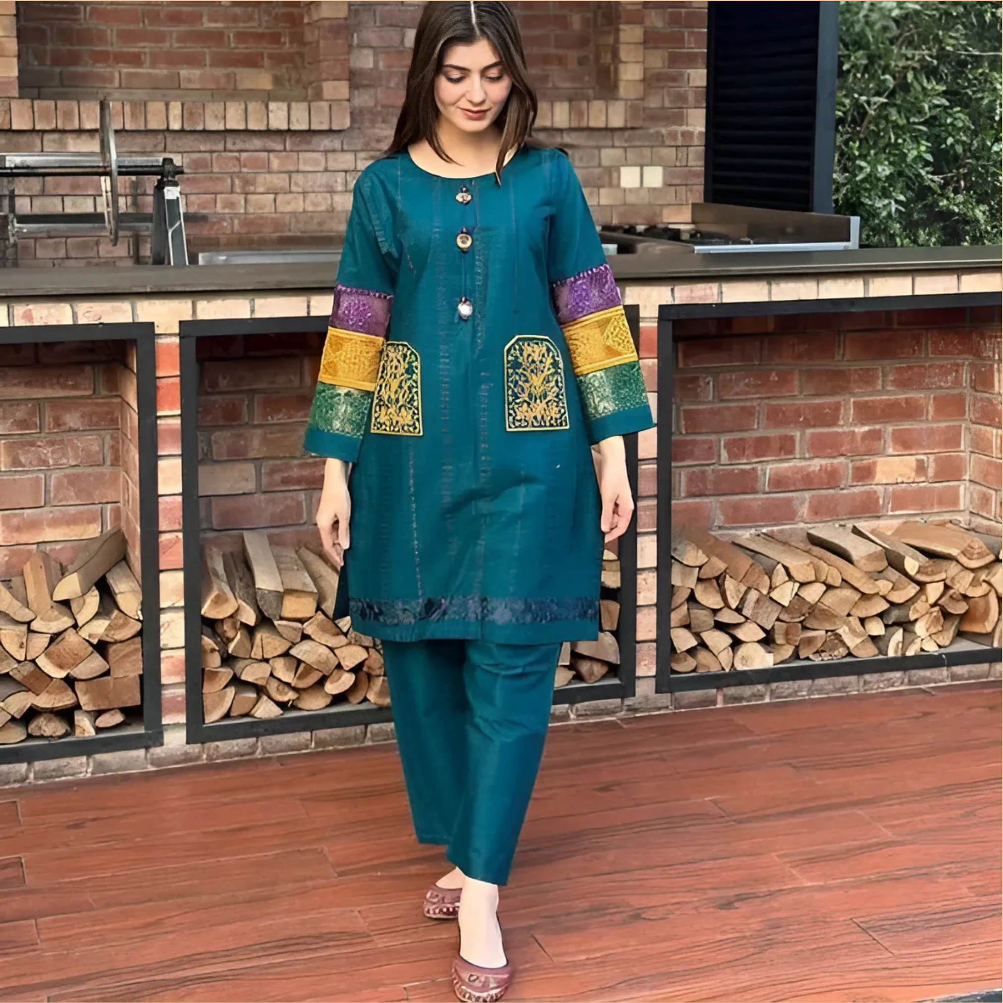 Chikankari Embroidered Stitched 2 Piece Cotton Suit for Women – Shirt and Trouser Set