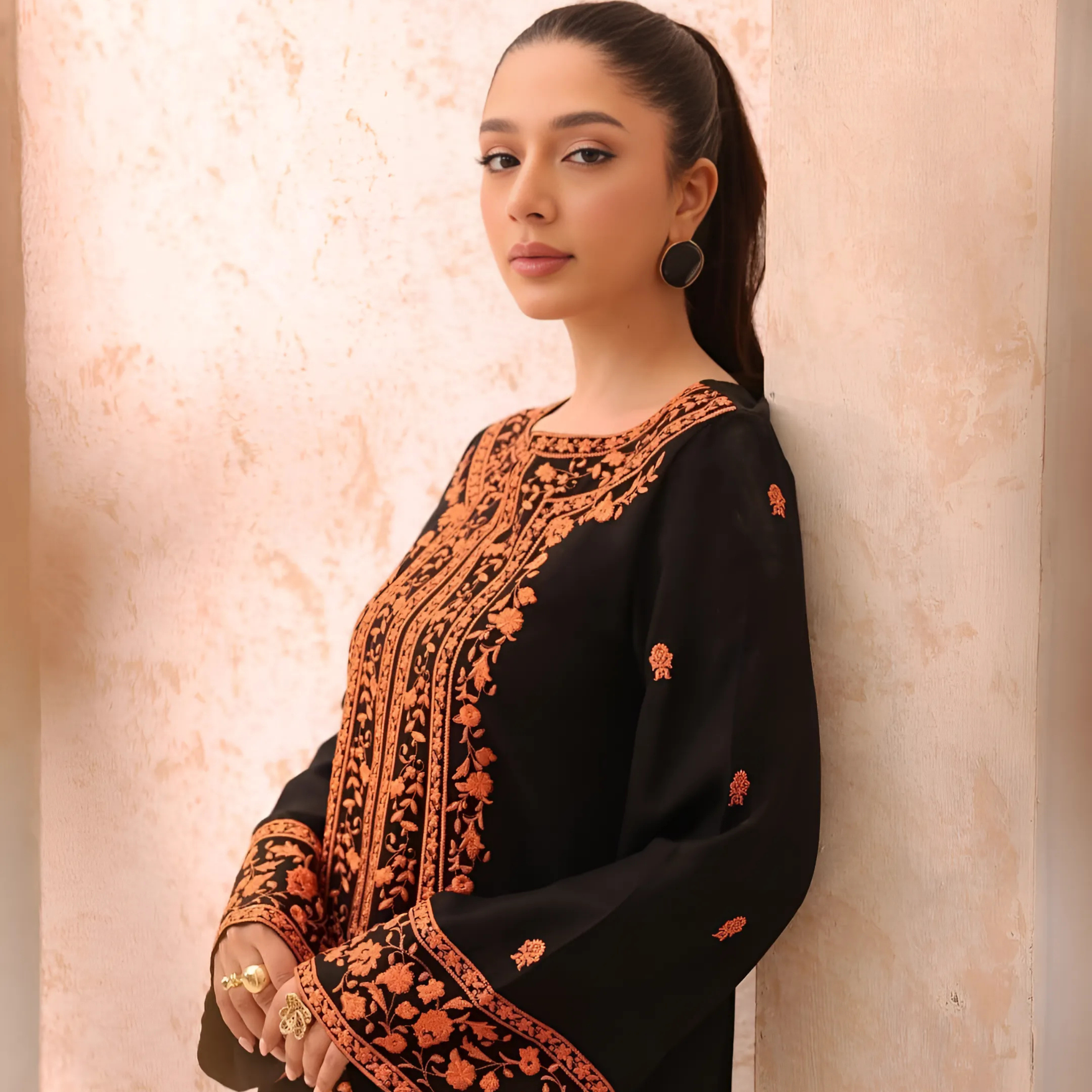 Black Embroidered Cotton Stitched 2 Piece Suit for Women – Elegant Shirt & Trouser Set