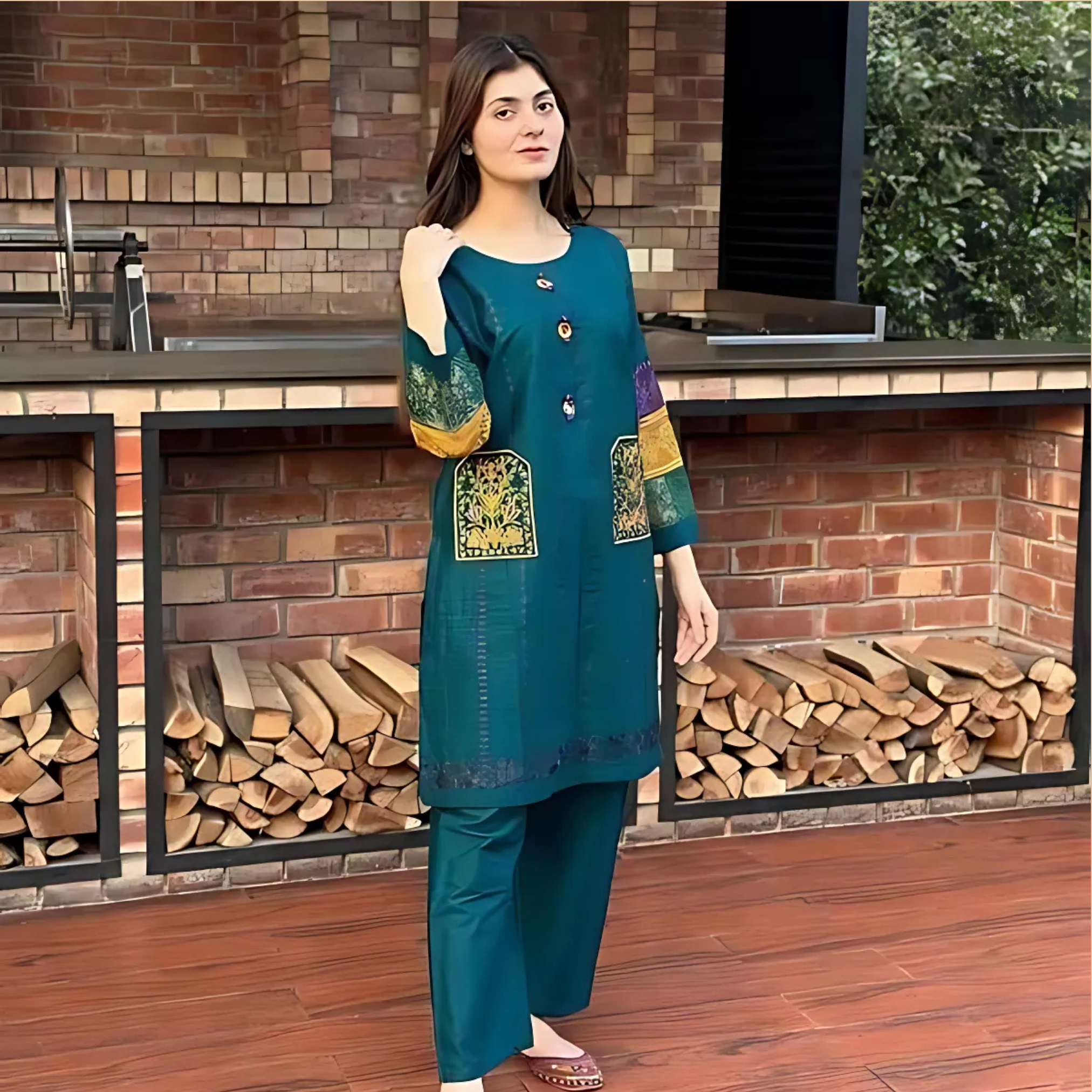 Chikankari Embroidered Stitched 2 Piece Cotton Suit for Women – Shirt and Trouser Set