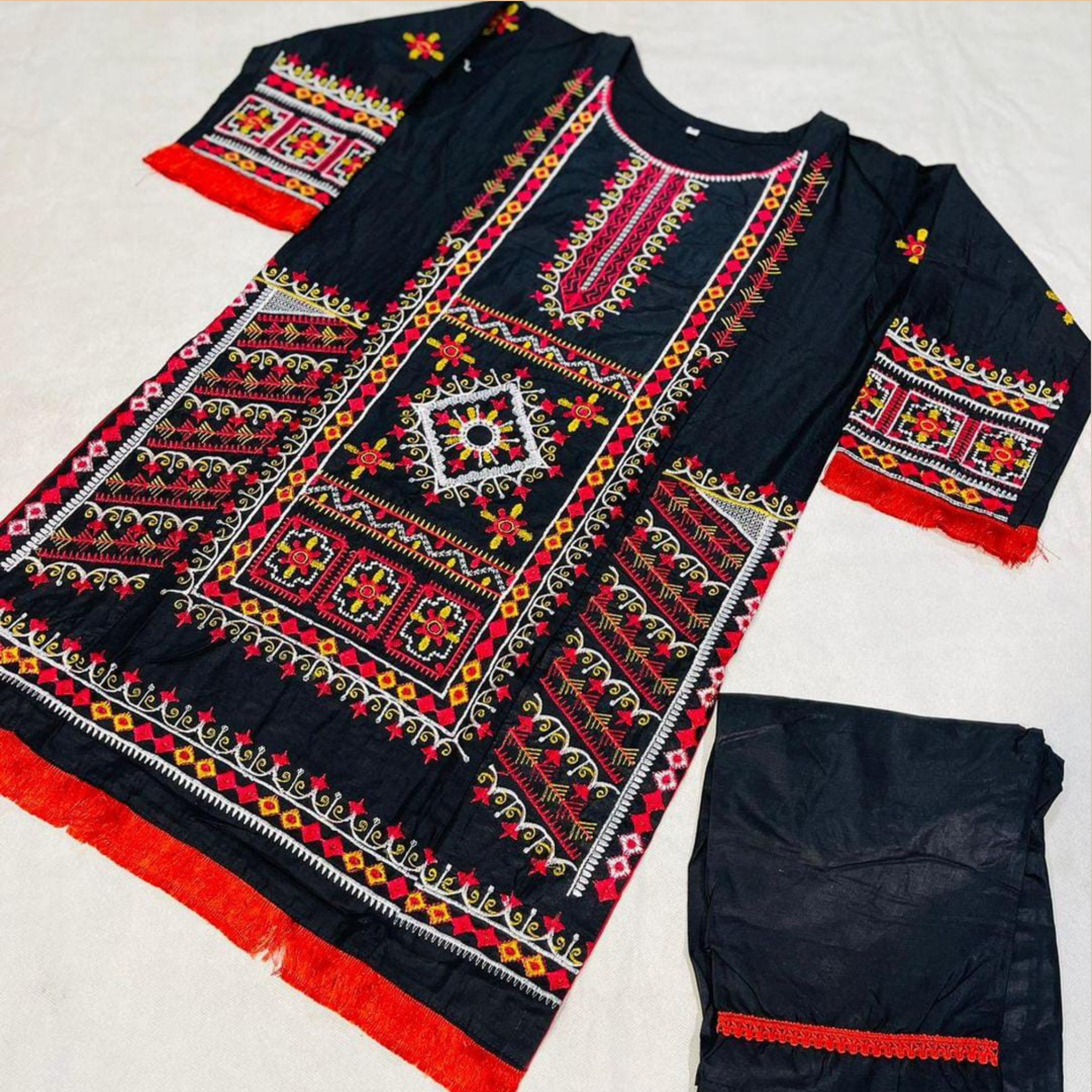 Stitched Cotton Embroidered 2 Piece Suit for Women – Black Shirt and Trouser Set
