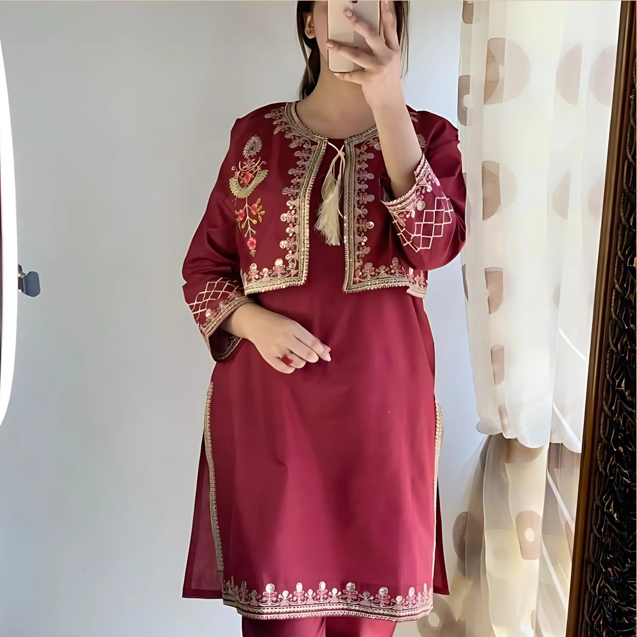 Stitched Cotton Lawn Sequin Embroidered 2 Piece Suit for Women