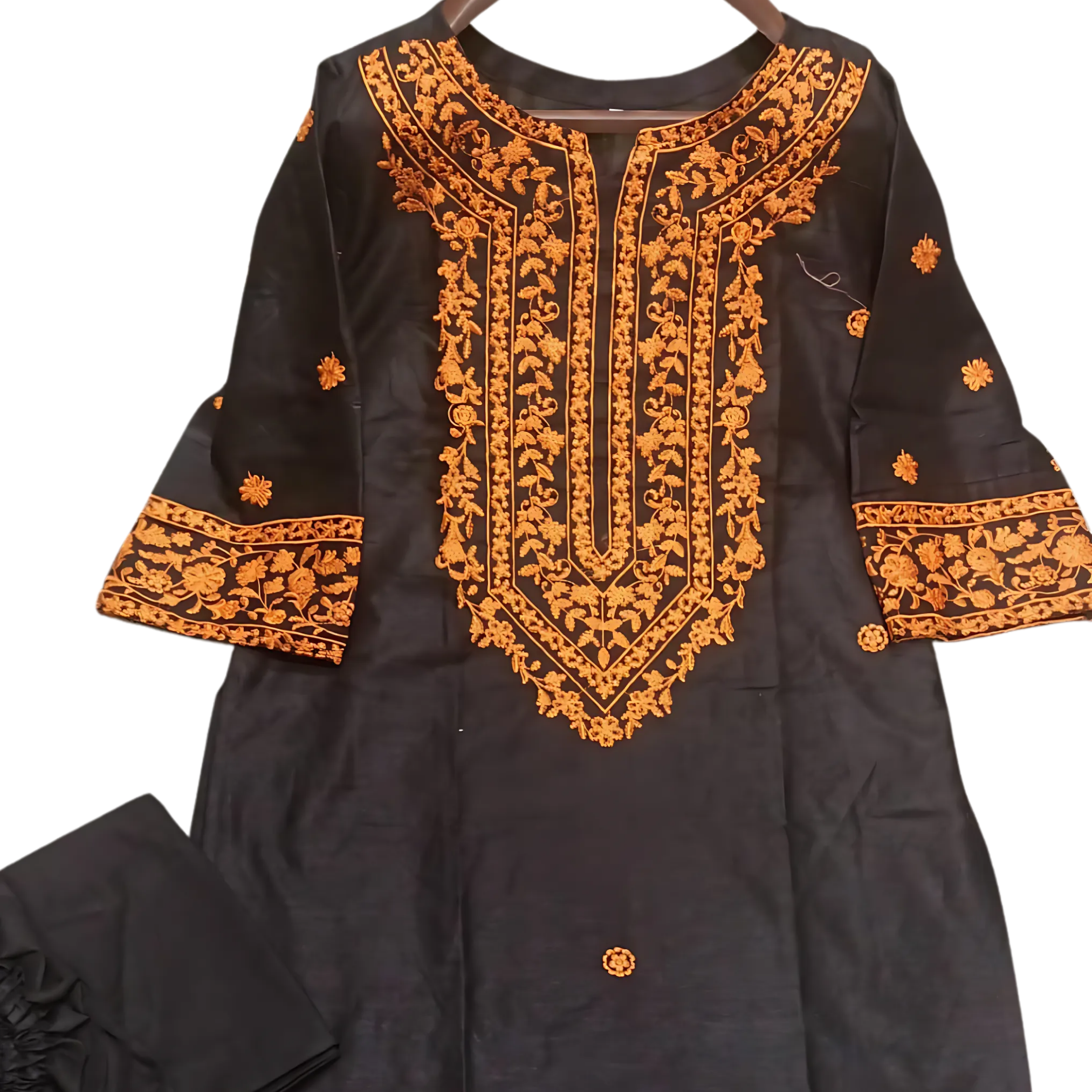 Black Embroidered Cotton Stitched 2 Piece Suit for Women – Elegant Shirt & Trouser Set