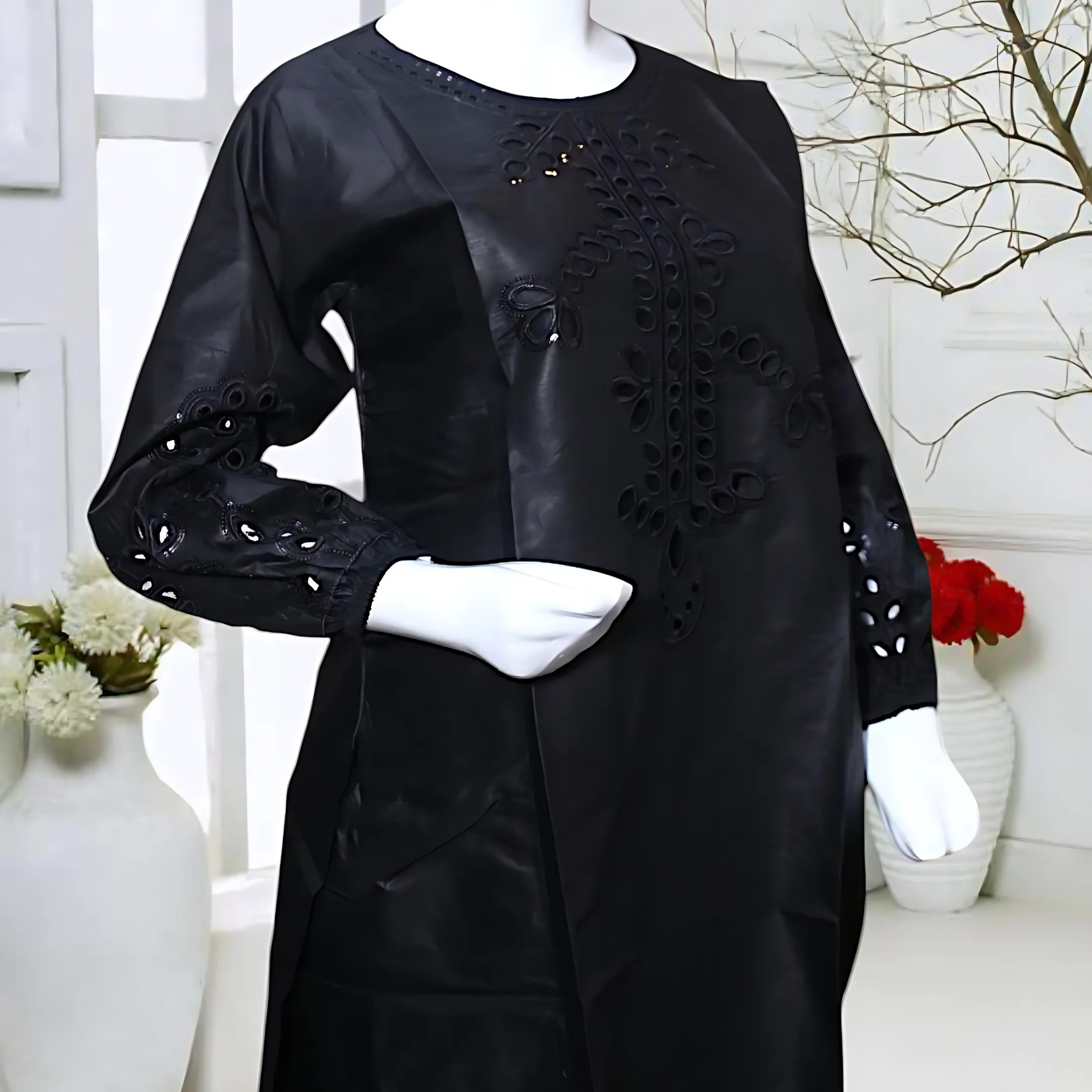 Black Cotton Embroidered 2 Piece Stitched Suit for Women - Pakistani Formal Wear