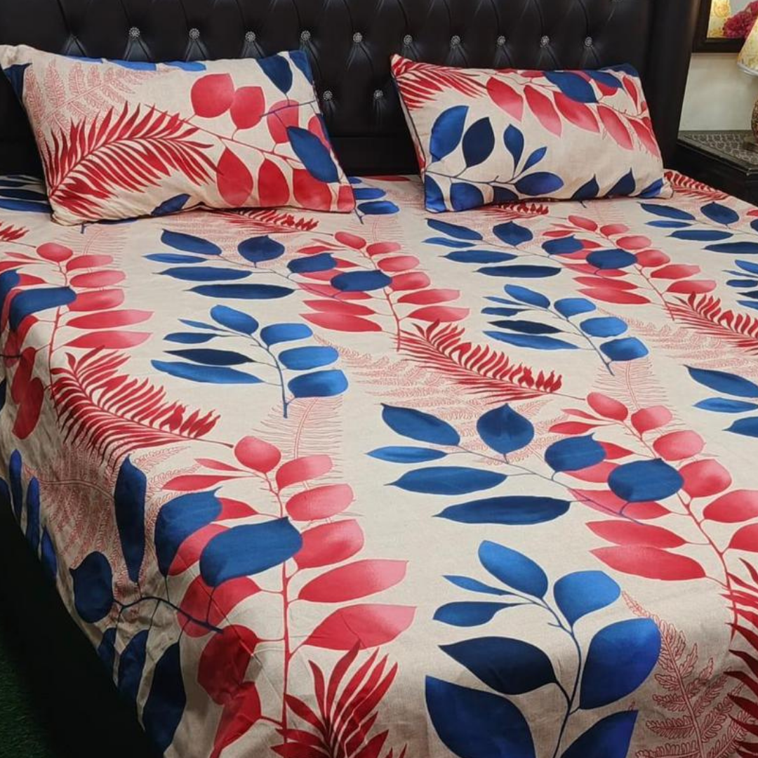 King Size 3 Pcs Cotton Bed Sheet Set with Pillow Covers