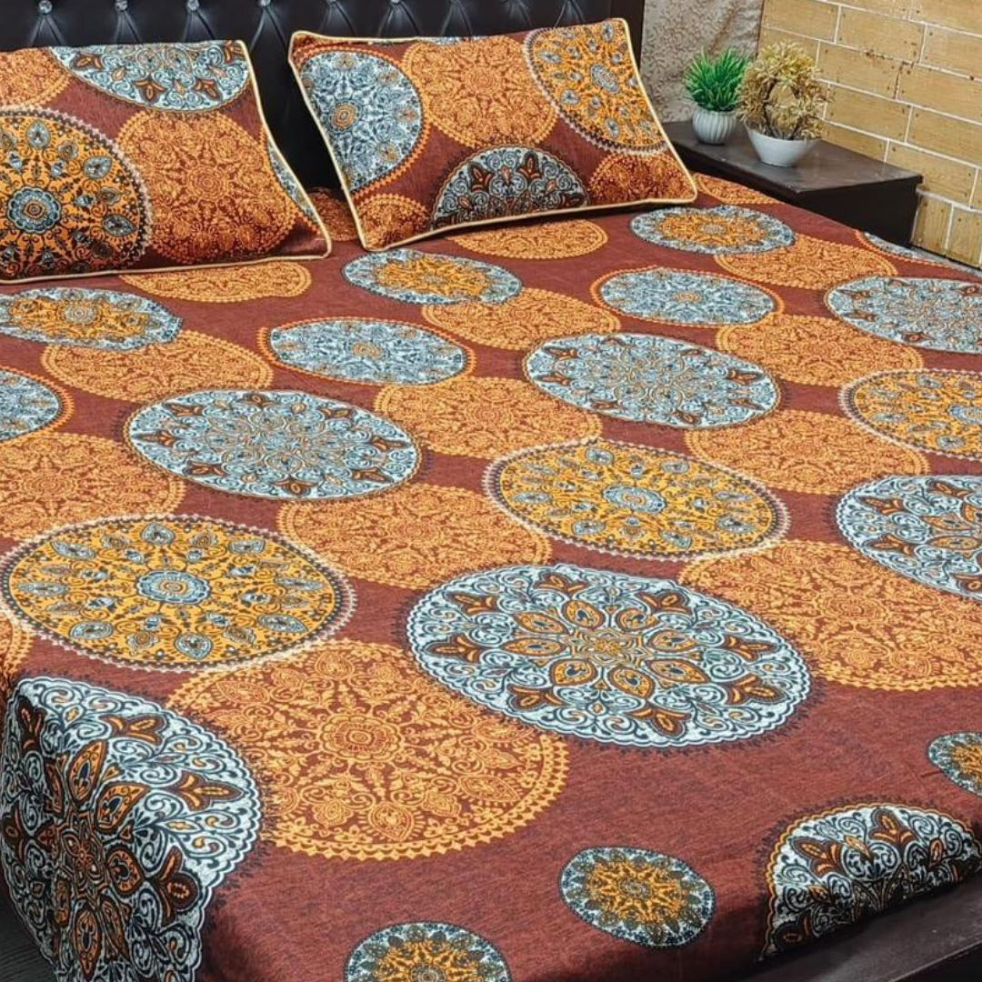 3 Pcs Printed Cotton Bed Sheet for Double Bed in Pakistan