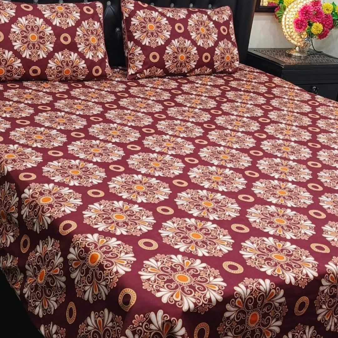 Premium Cotton 3 Pcs Bed Sheet Set with Pillow Covers