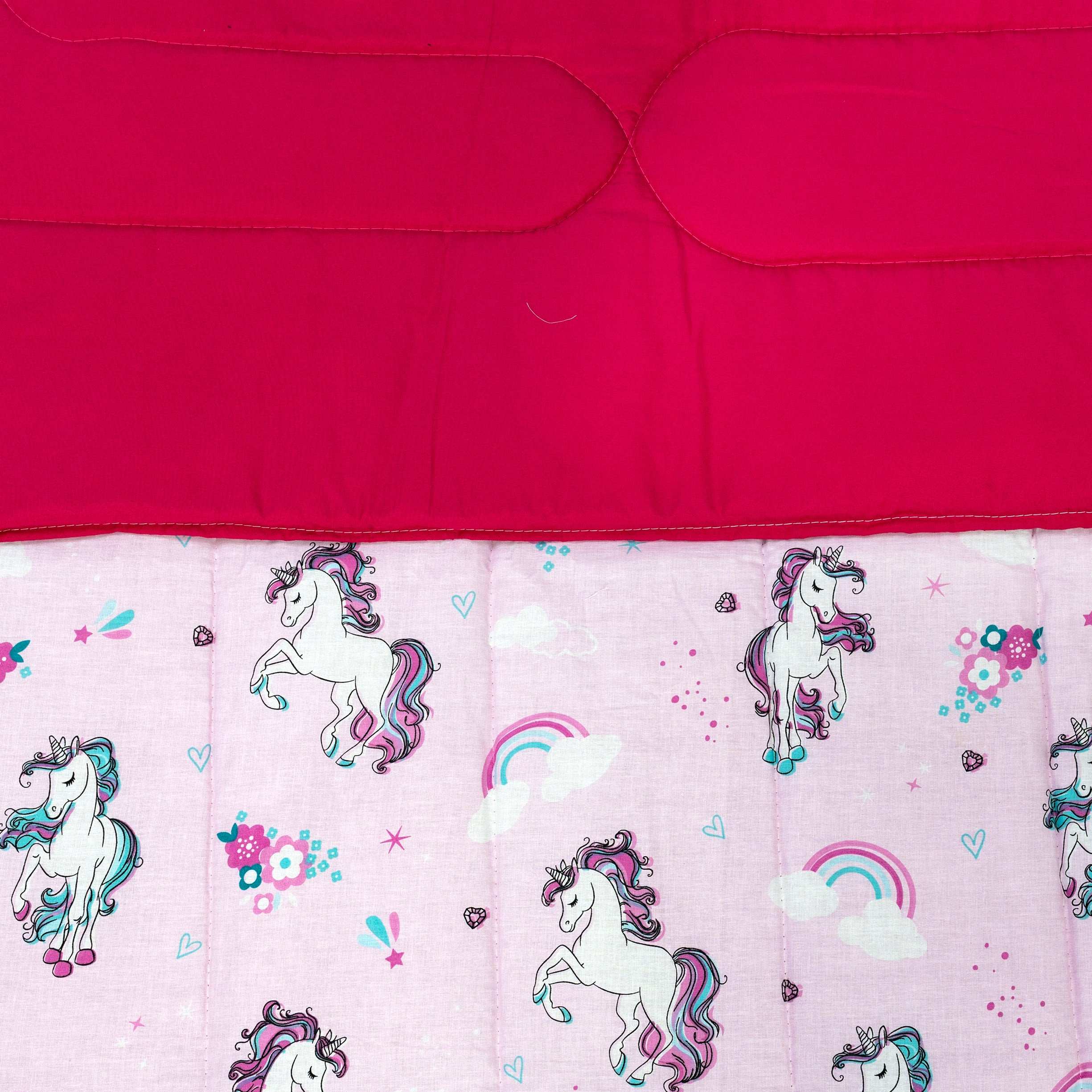 Kids Unicorn Bedding Set Cotton Quilted Comforter Pillow Cover by Alezam