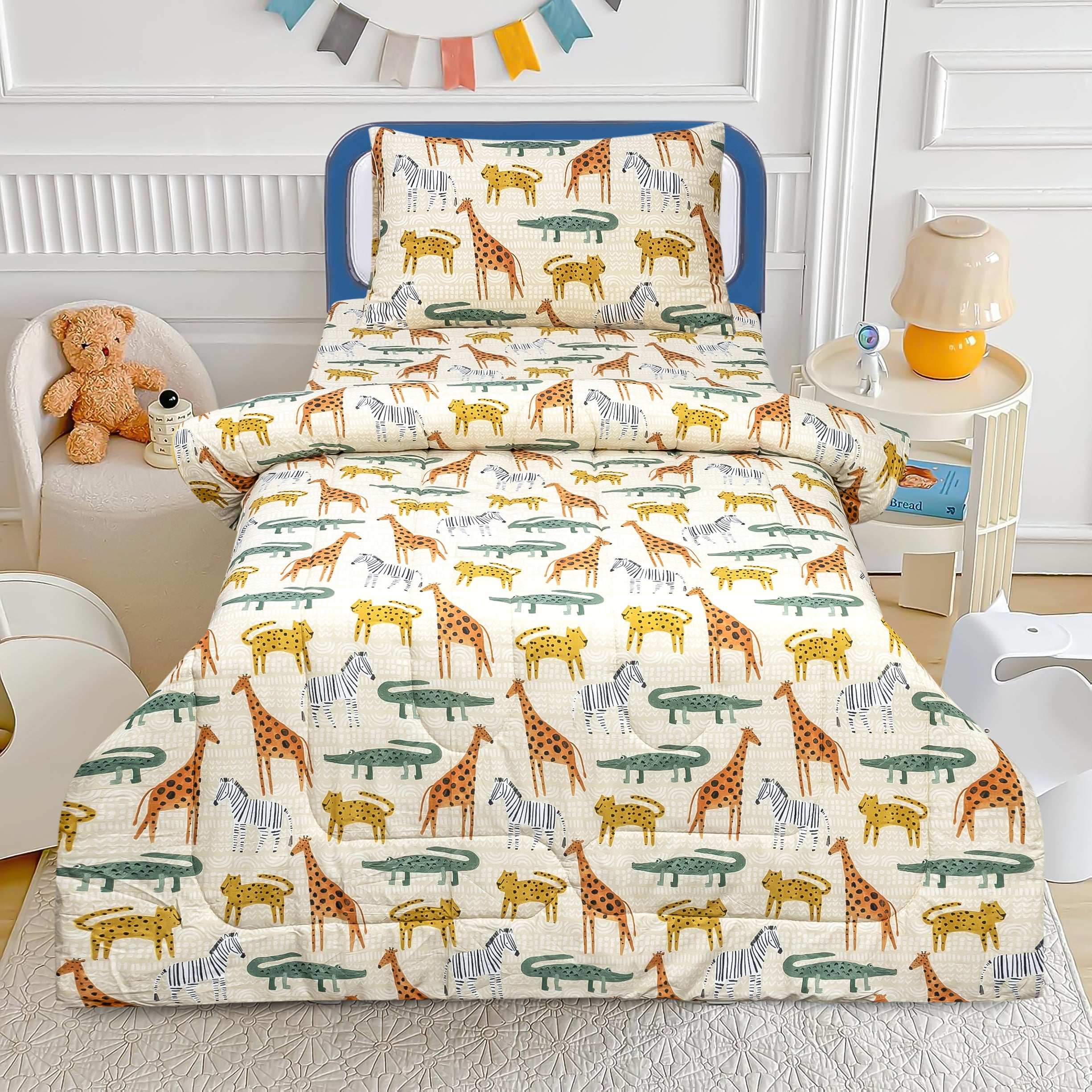 Kids Safari Animal Bedding Set with Pillow Cover and Comforter by Alezam