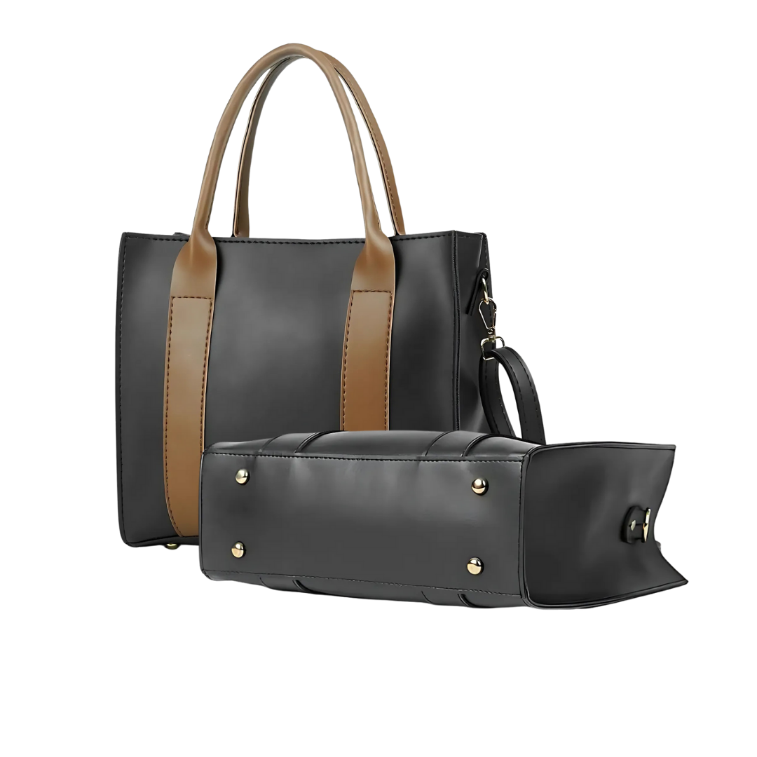 Chic Women's PU Leather Handbag with Top Handle in Black by Bibi Boutiques