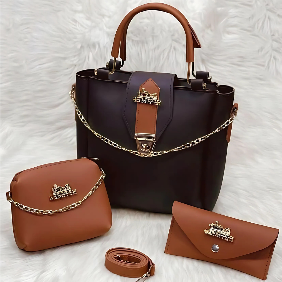PU Leather Handbag Set for Girls and Women – Set of 3 Trendy Plain Bags
