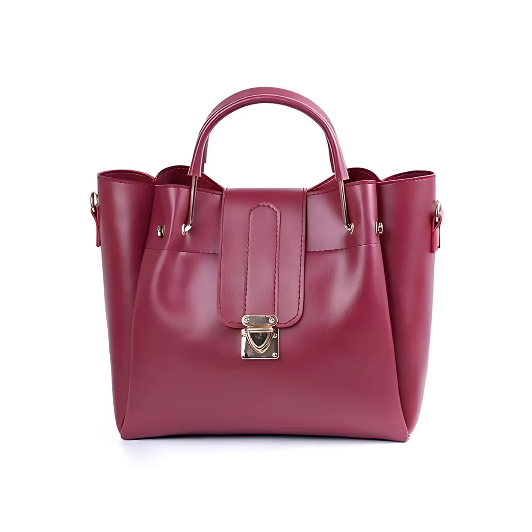 3 Pcs Maroon PU Leather Handbag Set with Crossbody and Pouch