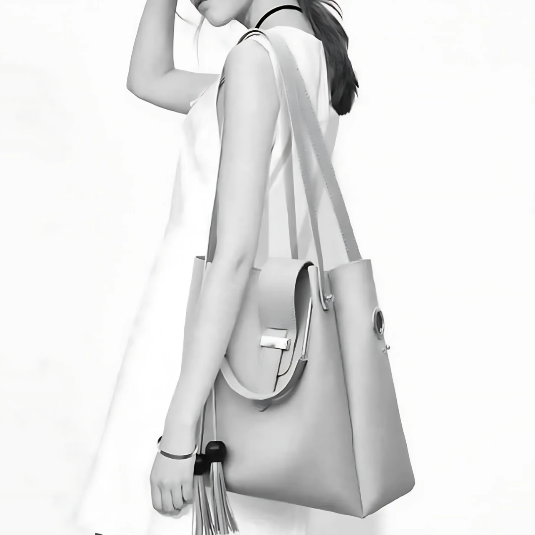 Women's 3 Piece Brown PU Leather Handbag Set with Crossbody and Pouch