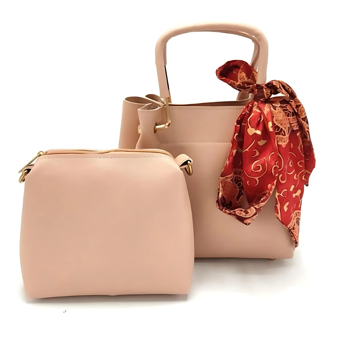Stylish Pink PU Leather 2 Piece Handbag Set for Women
