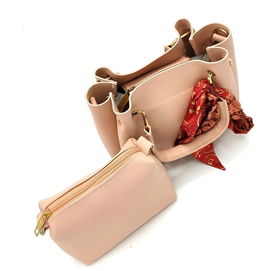 Stylish Pink PU Leather 2 Piece Handbag Set for Women