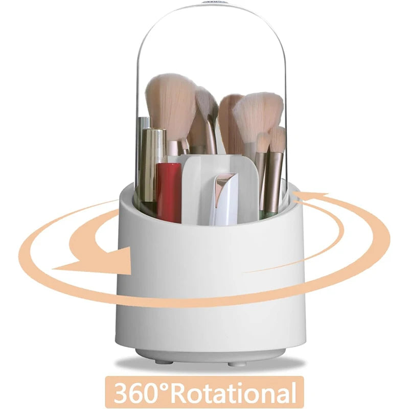 360 Rotating Makeup Brush Organizer with Dustproof and Transparent Cover