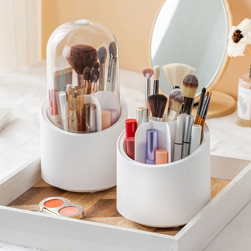 360 Rotating Makeup Brush Organizer with Dustproof and Transparent Cover