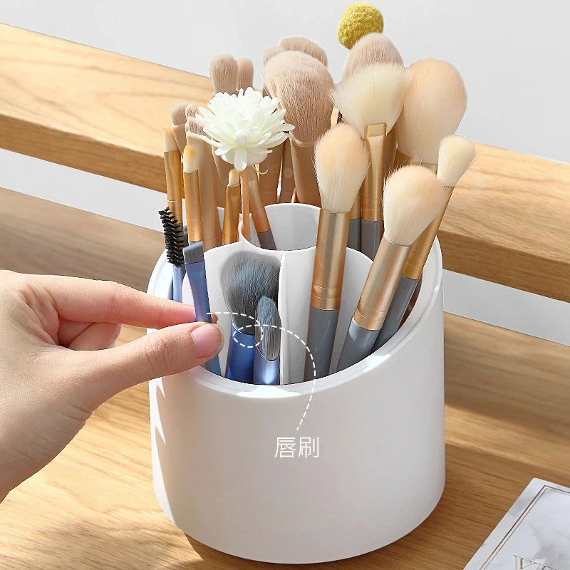 360 Rotating Makeup Brush Organizer with Dustproof and Transparent Cover