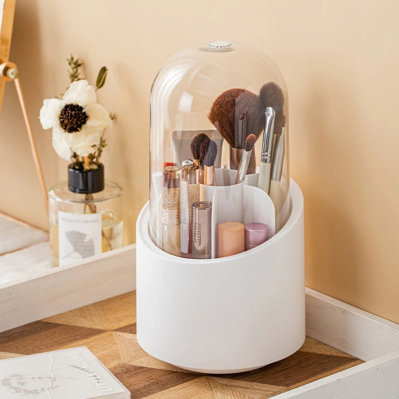 360 Rotating Makeup Brush Organizer with Dustproof and Transparent Cover