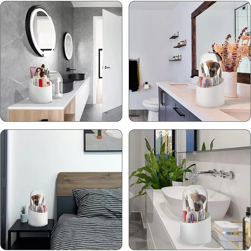 360 Rotating Makeup Brush Organizer with Dustproof and Transparent Cover