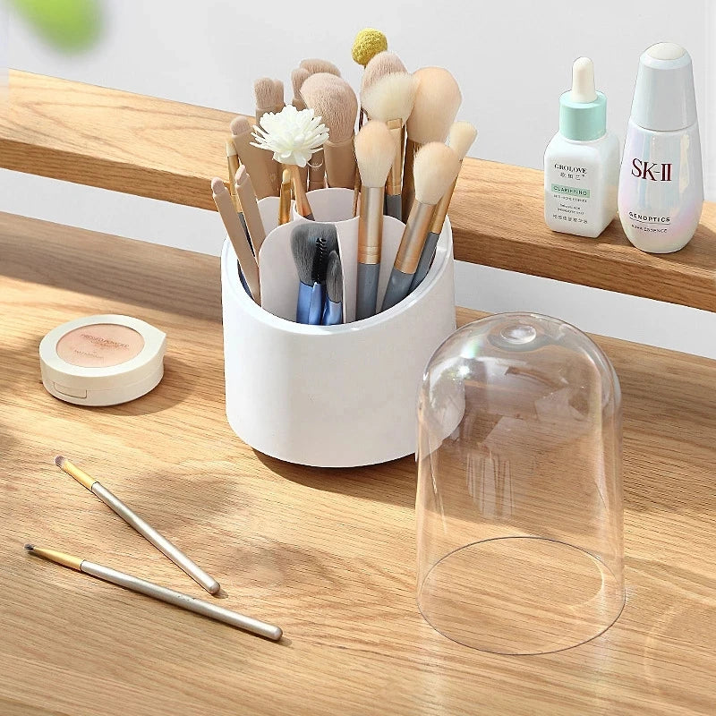 360 Rotating Makeup Brush Organizer with Dustproof and Transparent Cover