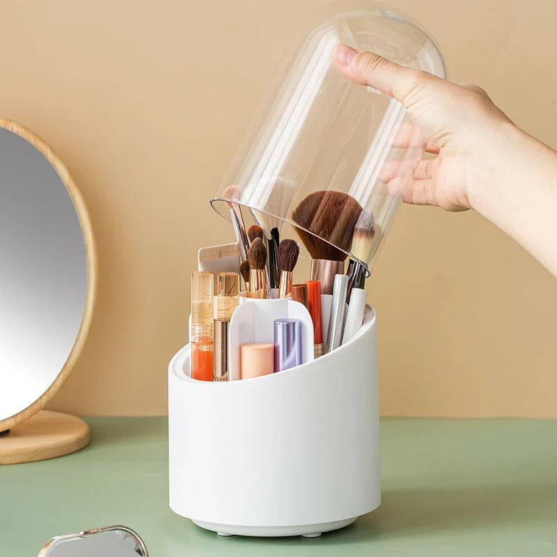360 Rotating Makeup Brush Organizer with Dustproof and Transparent Cover