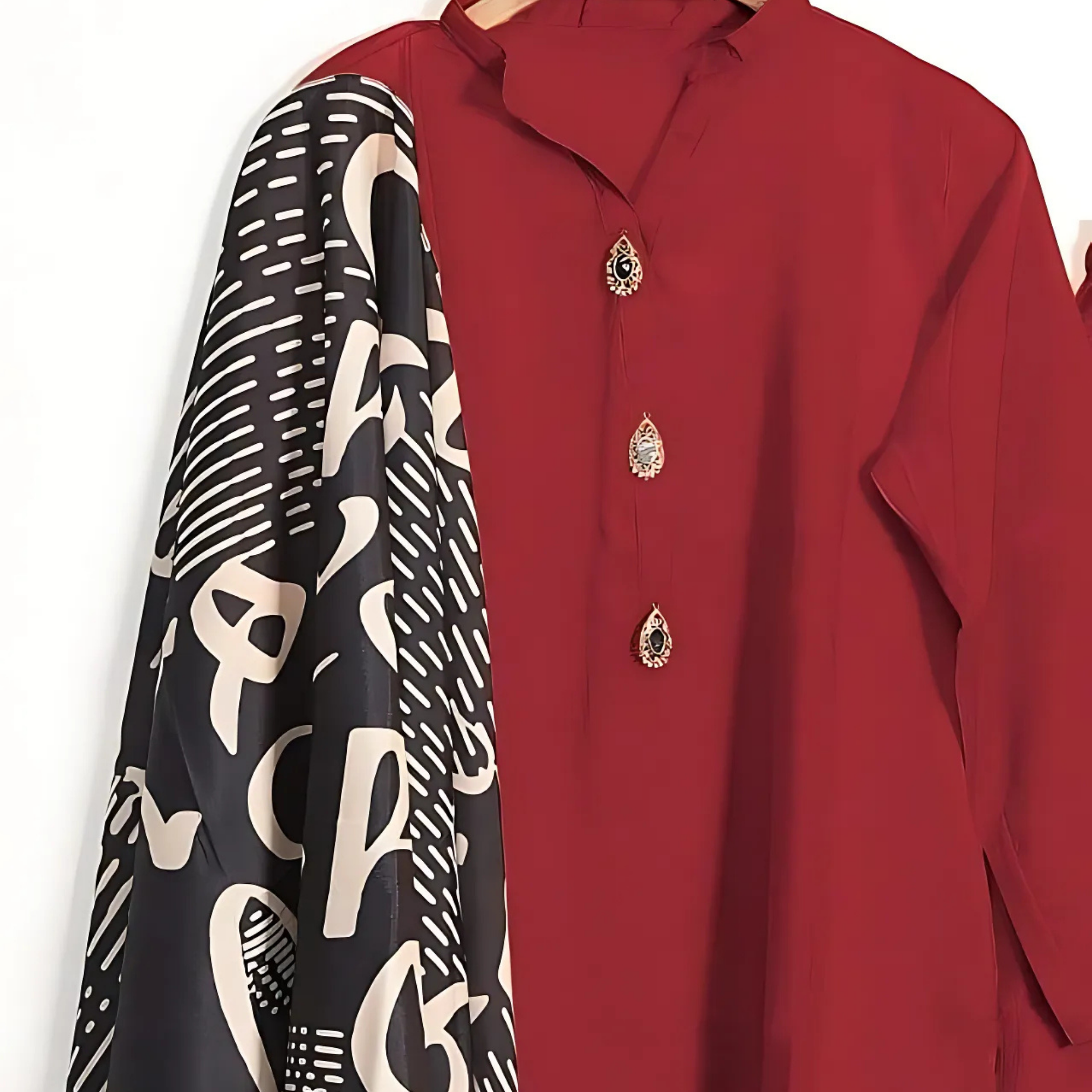 Stitched 3 Piece Grip Suit for Women – Plain Shirt and Trouser with Printed Calligraphy Dupatta