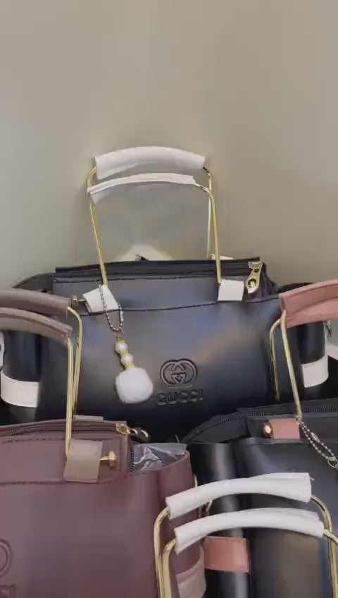 Women's 2 Piece Mustard Rexine Handbag Set with Top Handle